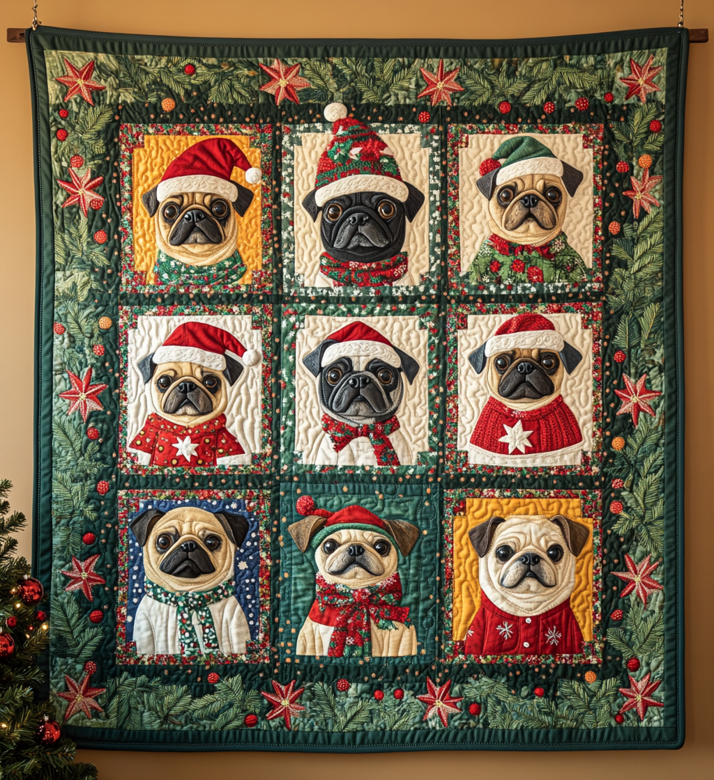 Pug Christmas Cuddles Quilted Blanket NCU0VL580