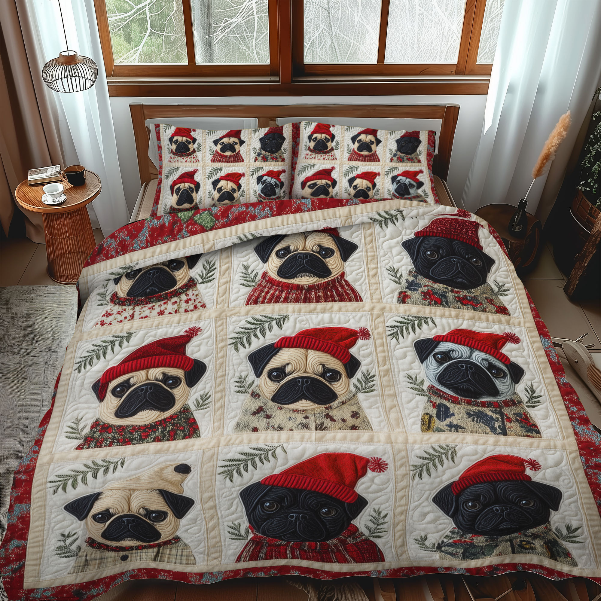 Pug Christmas Magic 3-Piece Quilted Bedding Set NCU0VL587