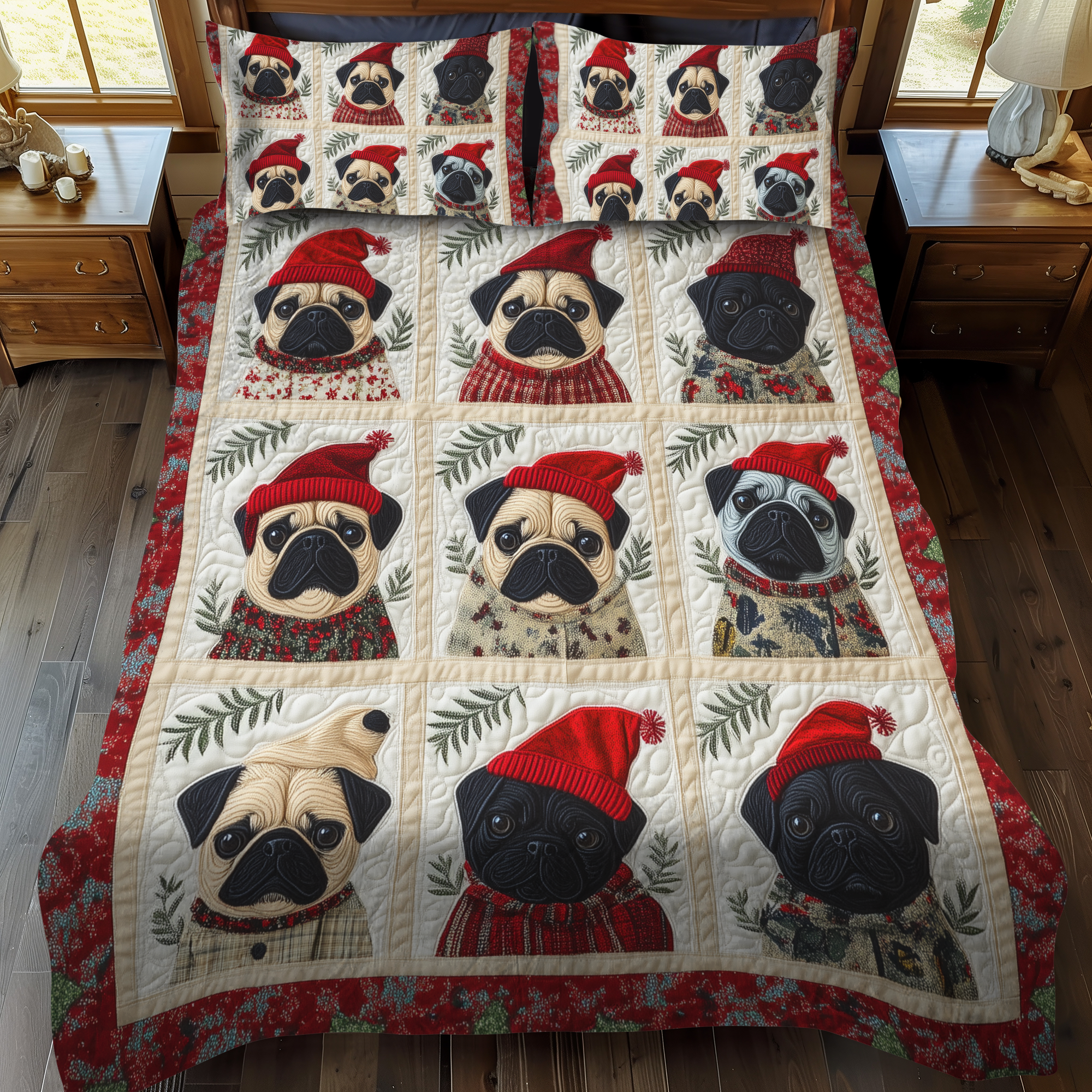 Pug Christmas Magic 3-Piece Quilted Bedding Set NCU0VL587