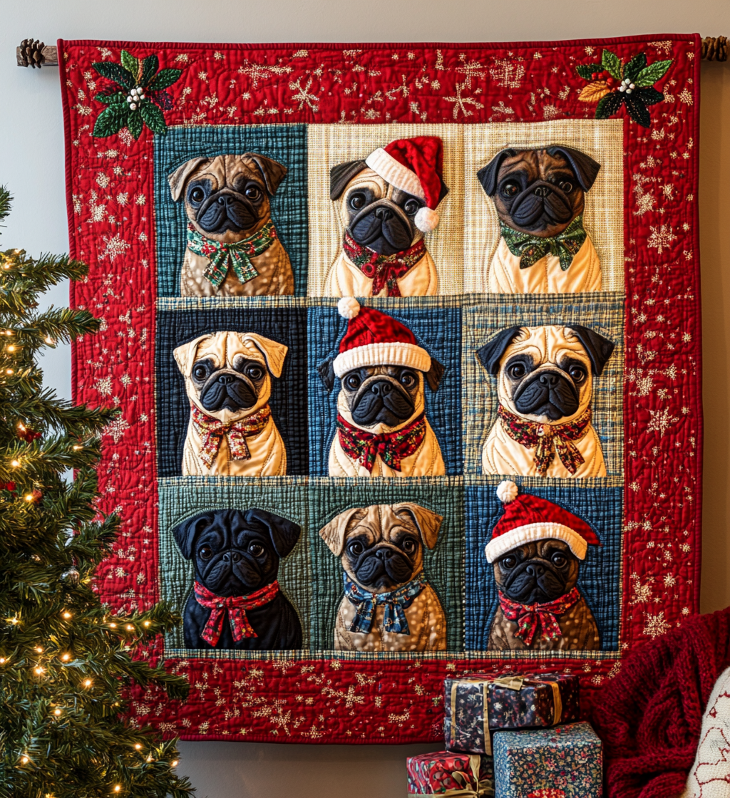 Pug Christmas Tree Snuggle Quilted Blanket NCU0VL577