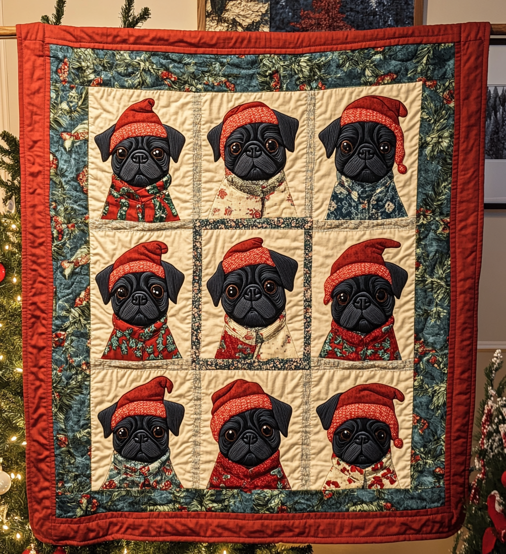 Pug Frosty Fun Quilted Blanket NCU0VL575