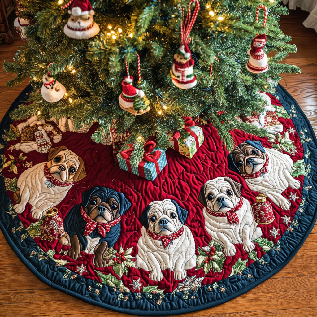 Pug Noel Christmas Quilted Tree Skirt NCU0DK1946