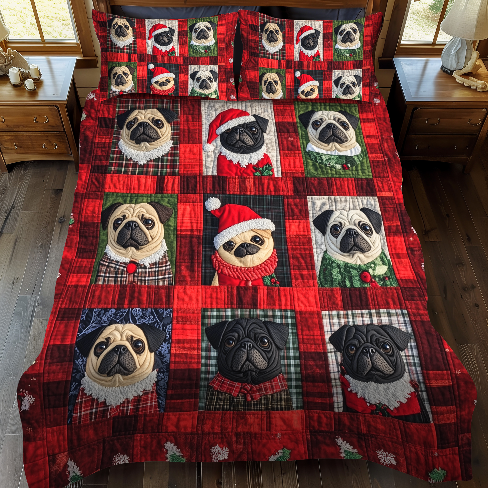 Pug Noel Night 3-Piece Quilted Bedding Set NCU0VL592