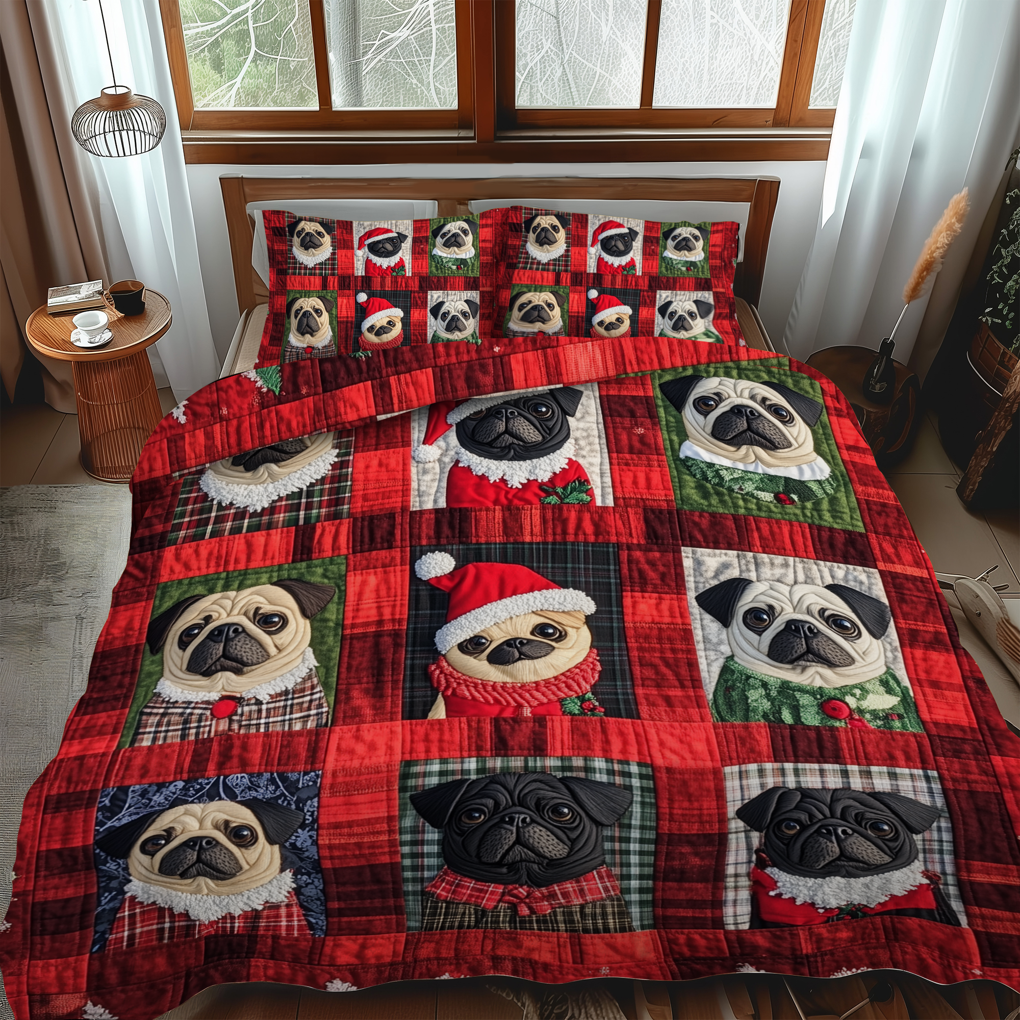 Pug Noel Night 3-Piece Quilted Bedding Set NCU0VL592