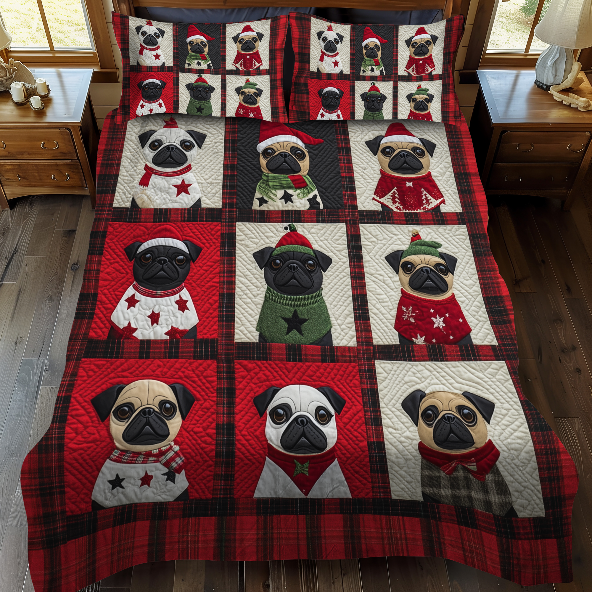 Pug Snowy Adventure 3-Piece Quilted Bedding Set NCU0VL595