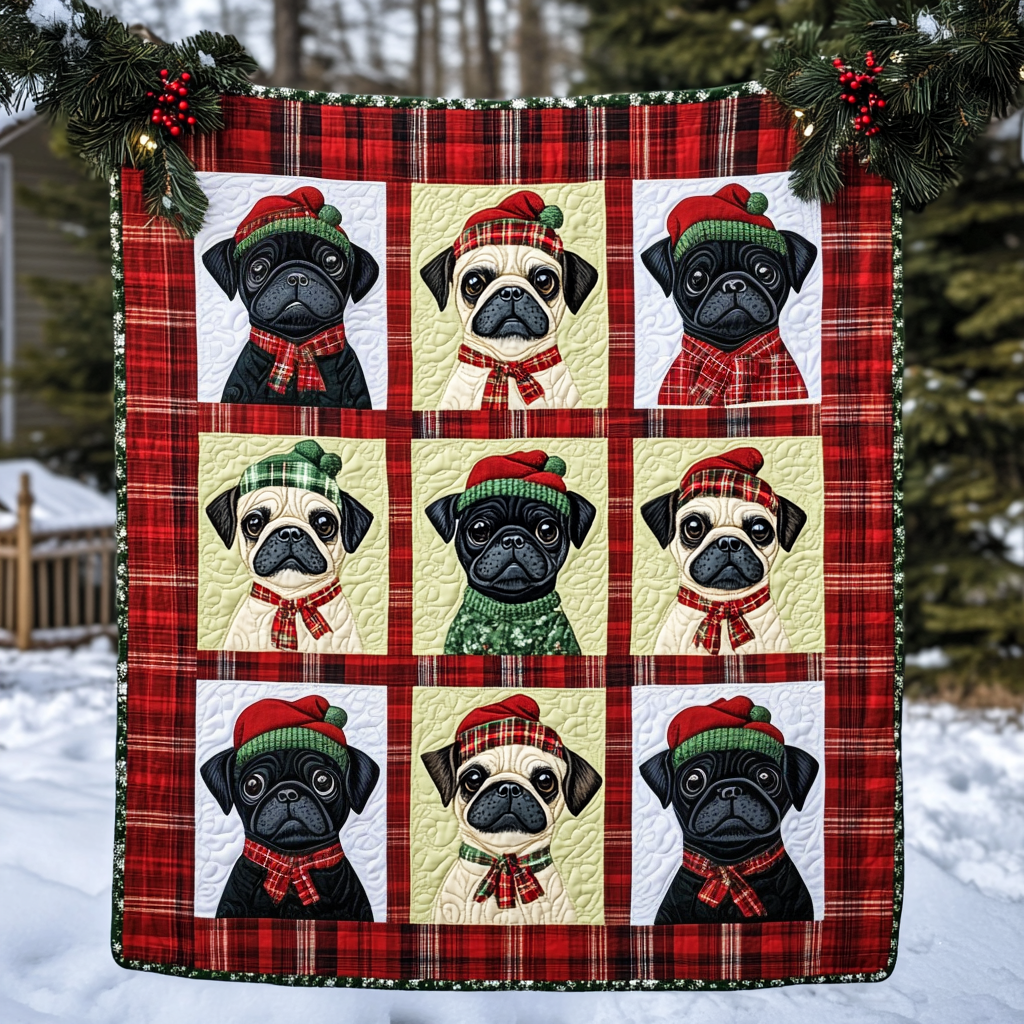 Pug Under the Mistletoe Quilted Blanket NCU0VL585