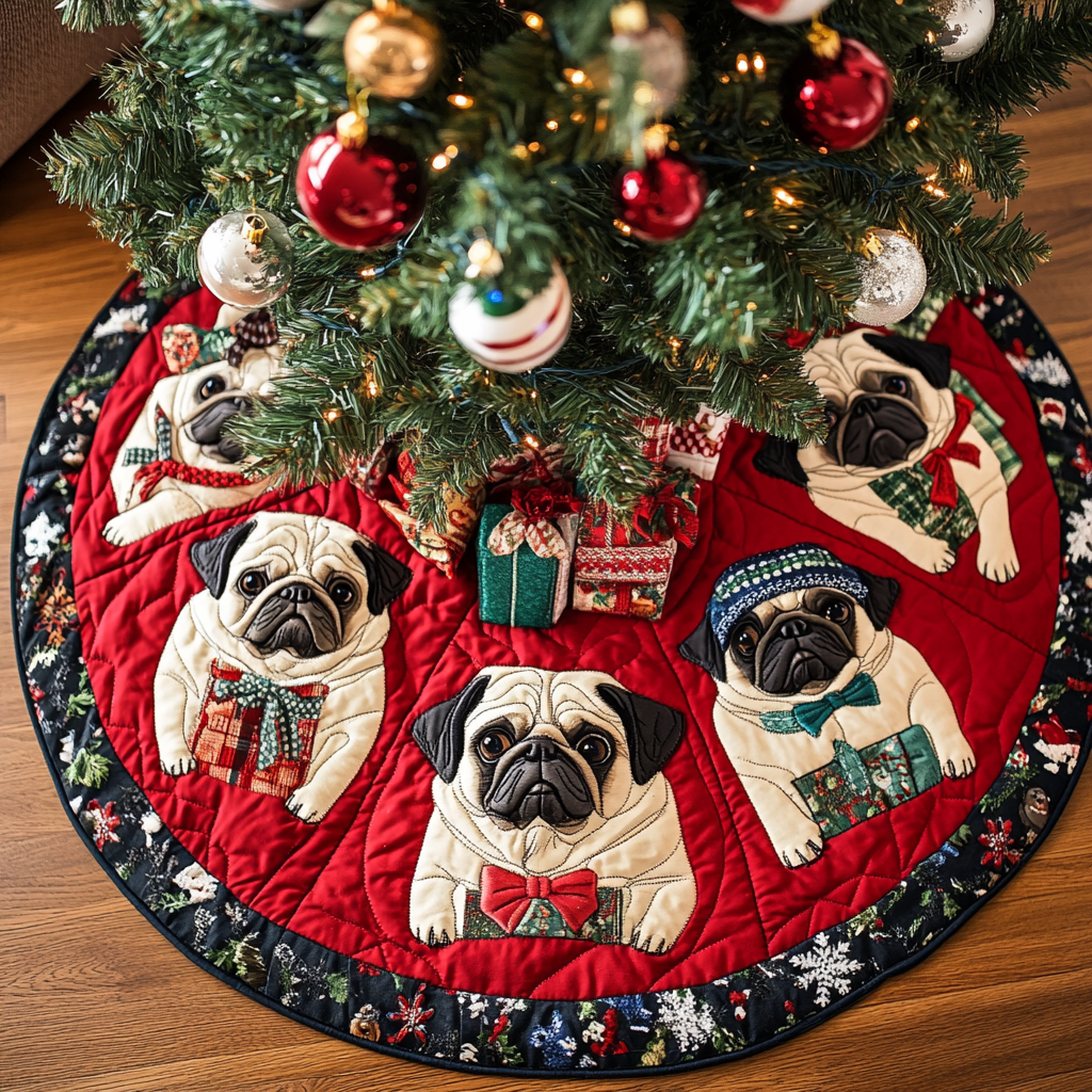 Pug Xmas Joy Christmas Quilted Tree Skirt NCU0DK1947