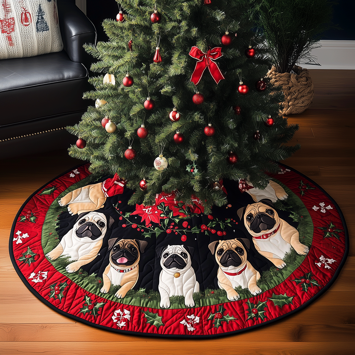 Puggy Christmas Cheer Quilted Christmas Tree Skirt NCU0TH2070