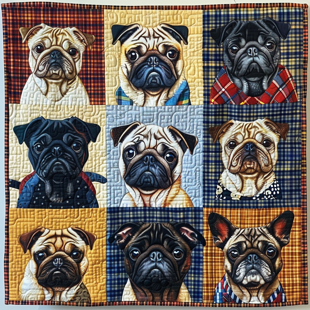 Pugs in Plaid Quilted Blanket NCU0TH155