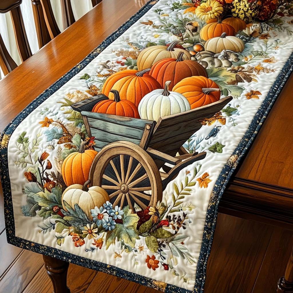 Pumpkin Cart Serenity Quilted Table Runner NCU0NT1145