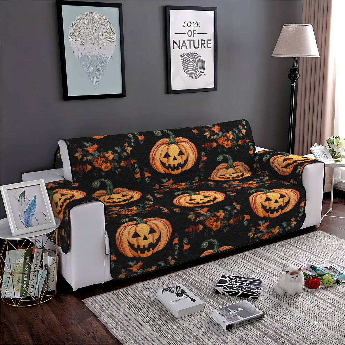 Pumpkin Delight Quilted Sofa Cover NCU0PT936