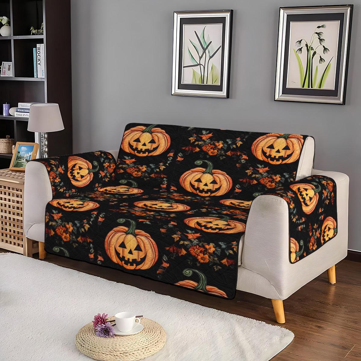 Pumpkin Delight Quilted Sofa Cover NCU0PT936