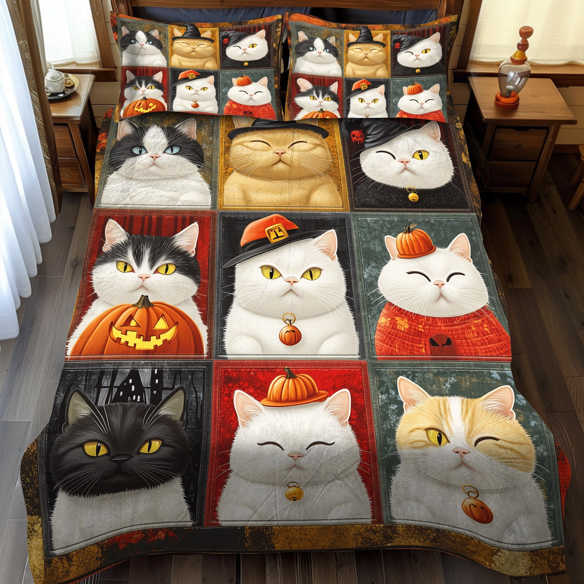 Pumpkin Kitty 3-Piece Quilted Bedding Set NCU0TL1177