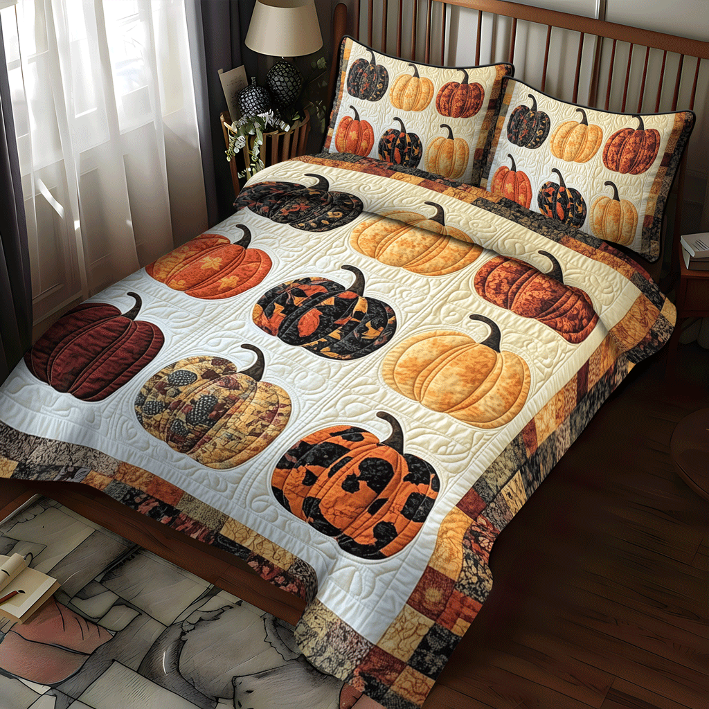 Pumpkin Magic 3-Piece Quilted Bedding Set NCU0TH1851