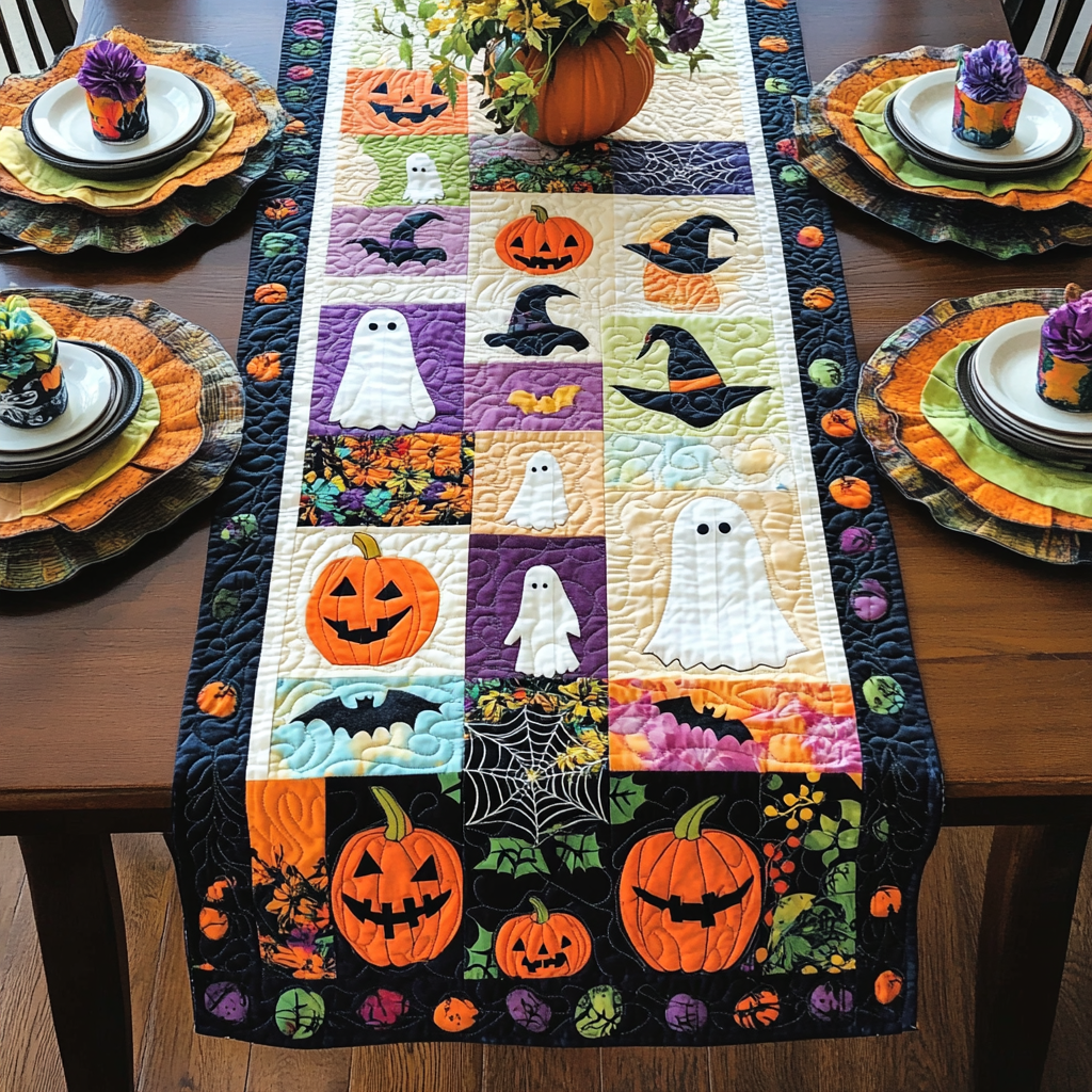 Pumpkin Patch Halloween Quilted Table Runner NCU0PD689