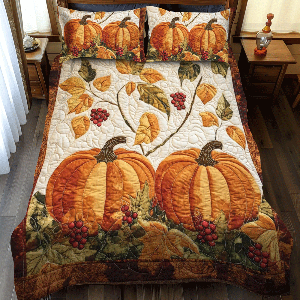 Pumpkin Patch Thanksgiving 3-Piece Quilted Bedding Set NCU0PD704