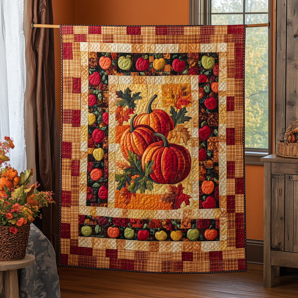 Pumpkin Patchwork Fall Quilted Blanket NCU0PD735