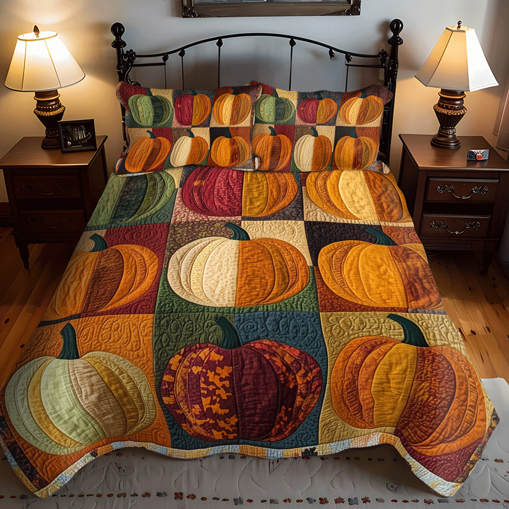 Pumpkin Row 3-Piece Quilted Bedding Set NCU0TH1855