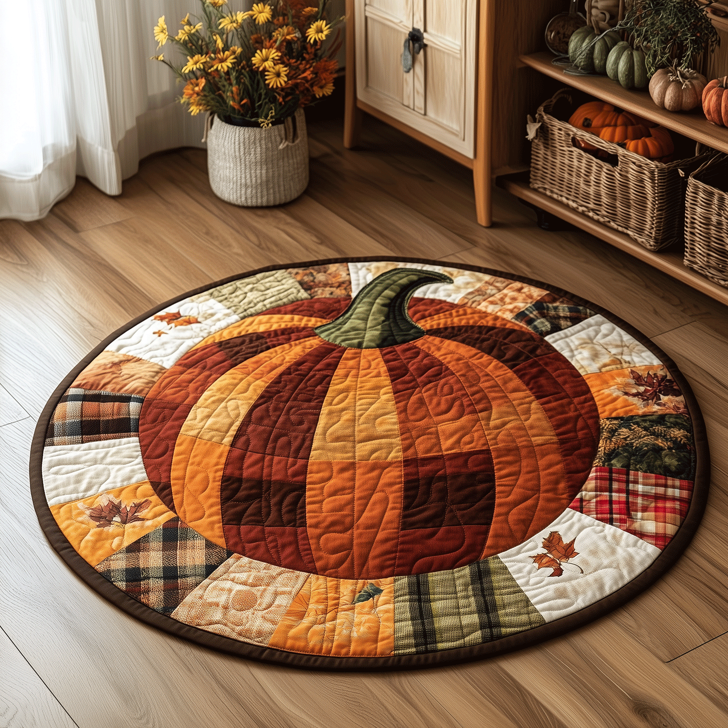 Pumpkin Row Quilted Round Mat NCU0TH1894