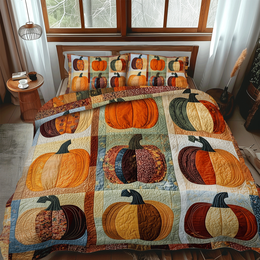 Pumpkin Spice 3-Piece Quilted Bedding Set NCU0TH1858