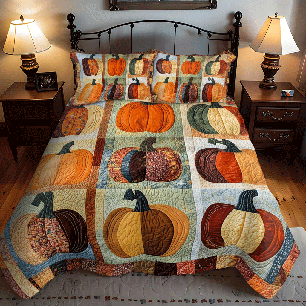 Pumpkin Spice 3-Piece Quilted Bedding Set NCU0TH1858