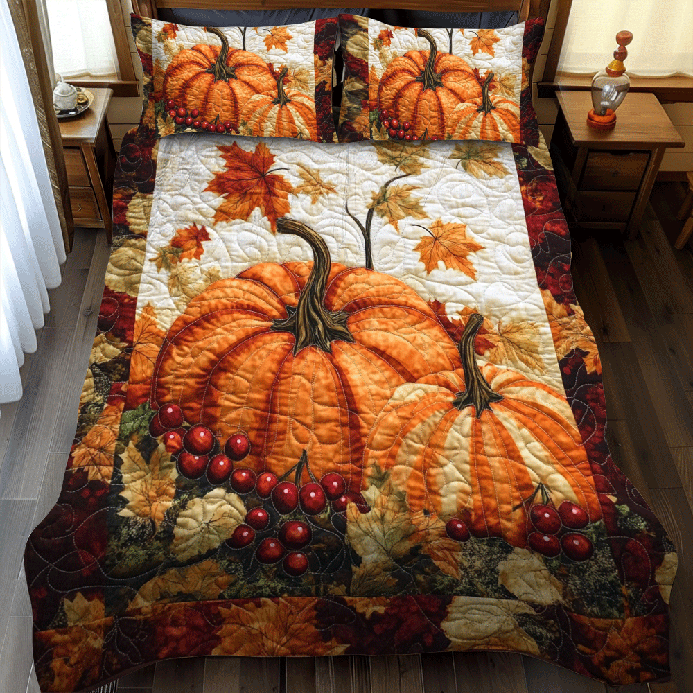 Pumpkin Thanksgiving Spirit 3-Piece Quilted Bedding Set NCU0PD703