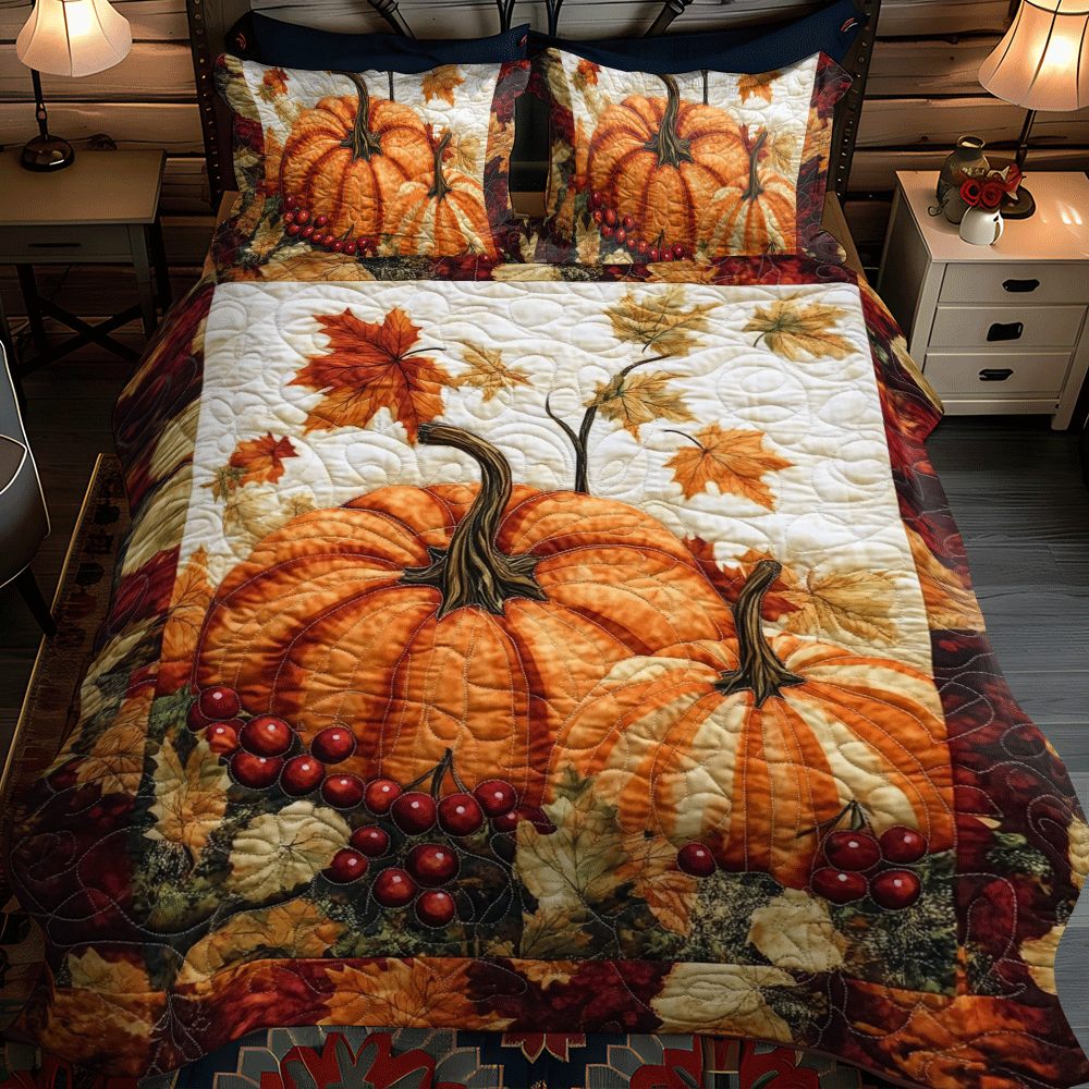 Pumpkin Thanksgiving Spirit 3-Piece Quilted Bedding Set NCU0PD703