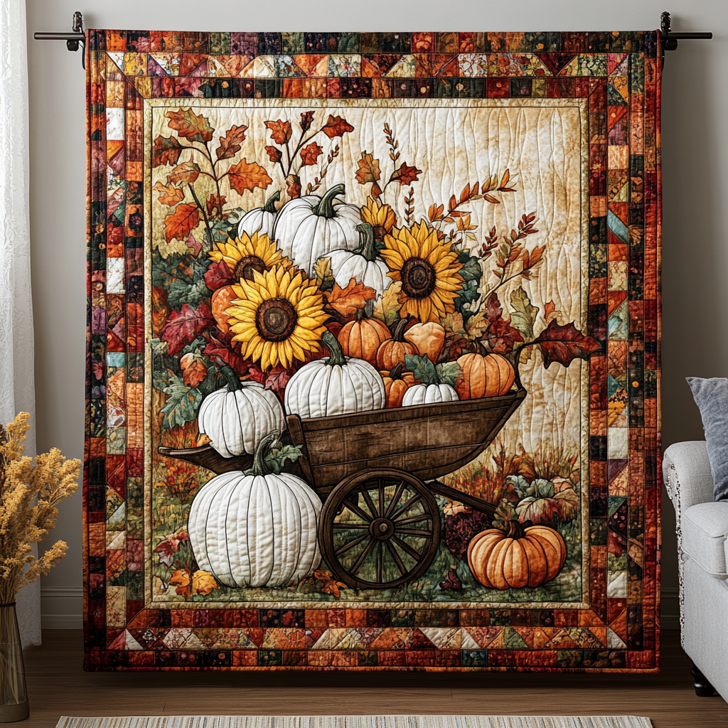 Pumpkin Wheelbarrow Quilted Blanket NCU0PD742