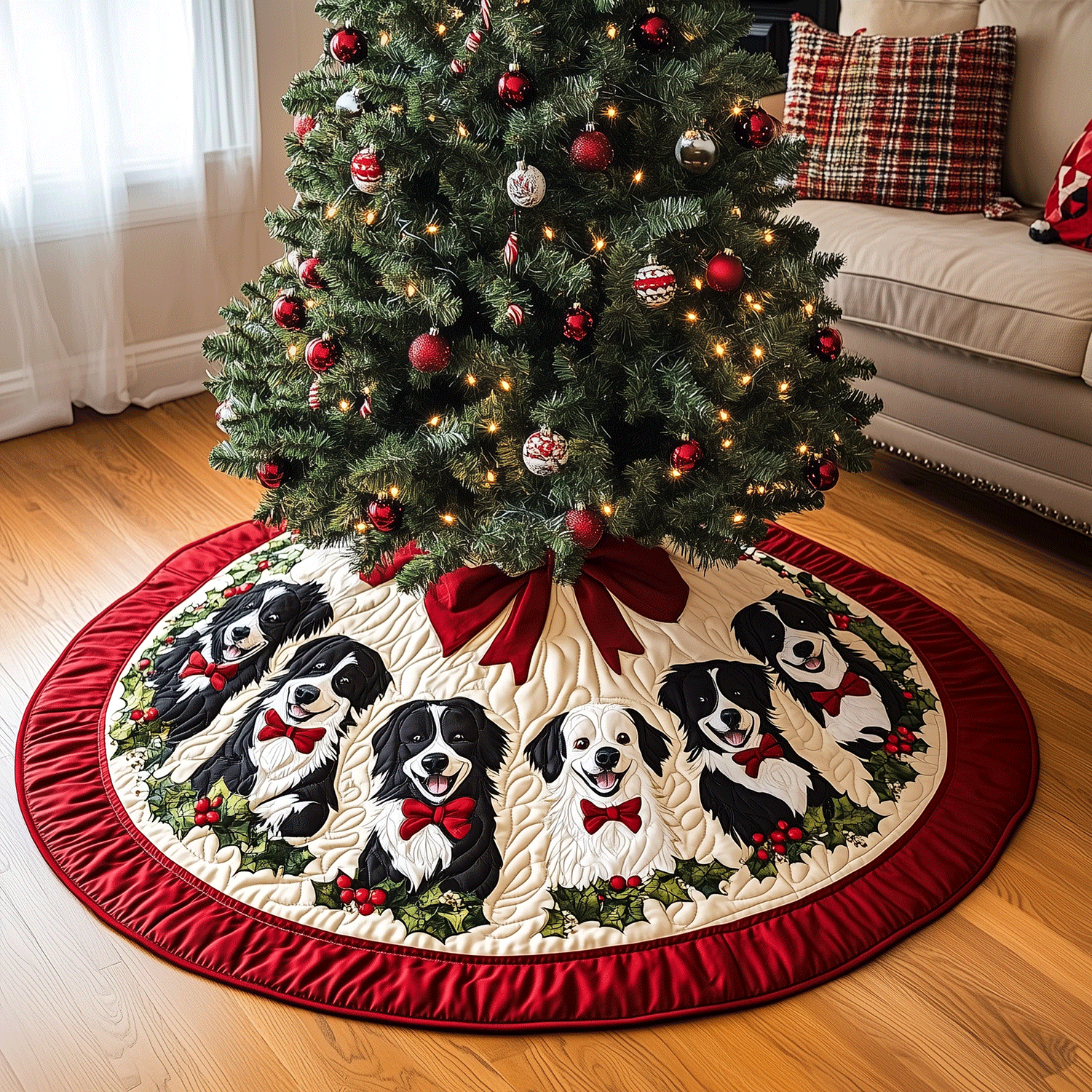 Puppy Parade Christmas Quilted Christmas Tree Skirt NCU0TH2065