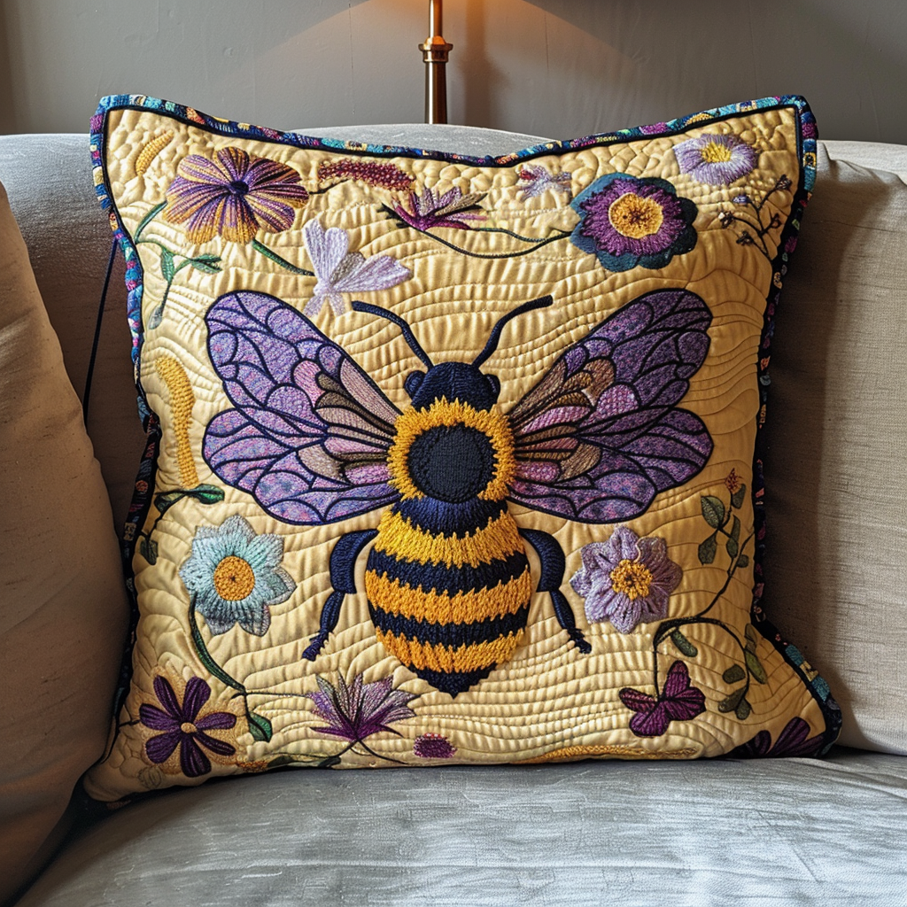 Purple Blossom Bee Quilted Pillow Case NCU0NT004