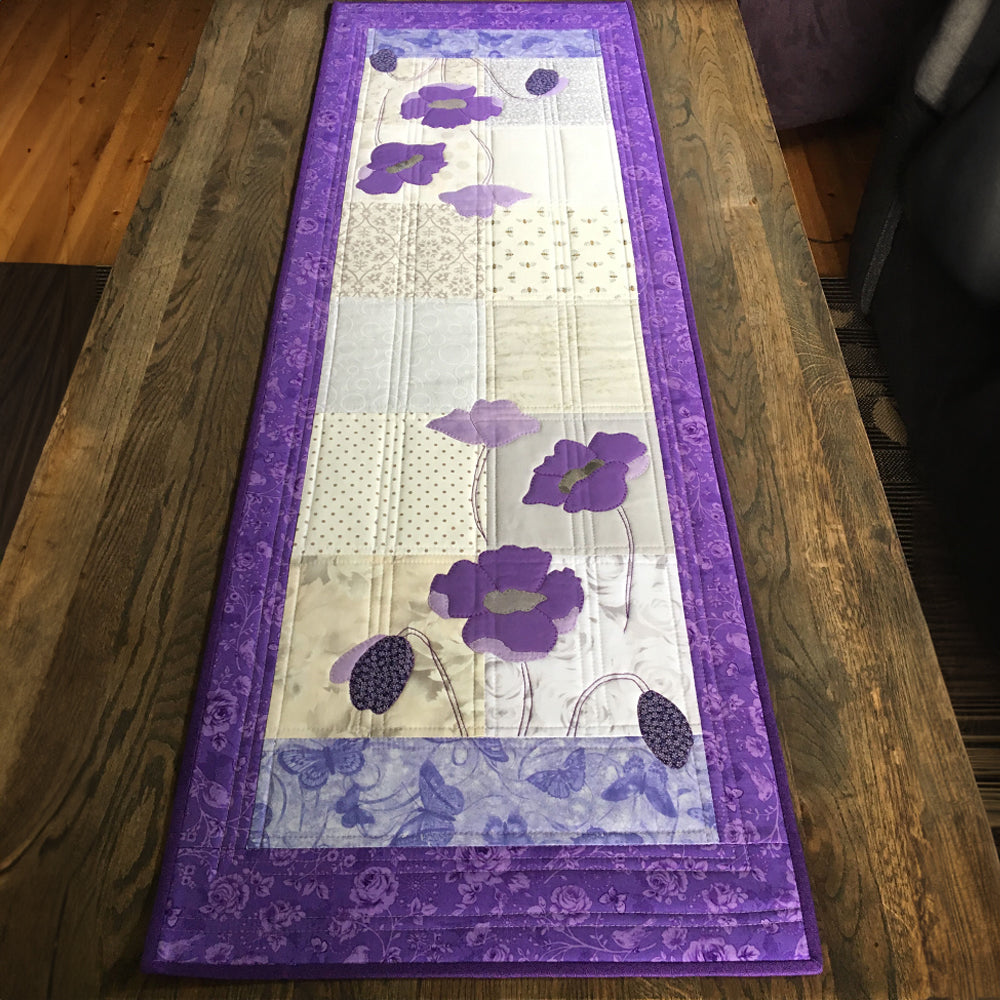 Purple Flower Symphony Quilted Table Runner NCU0TL212