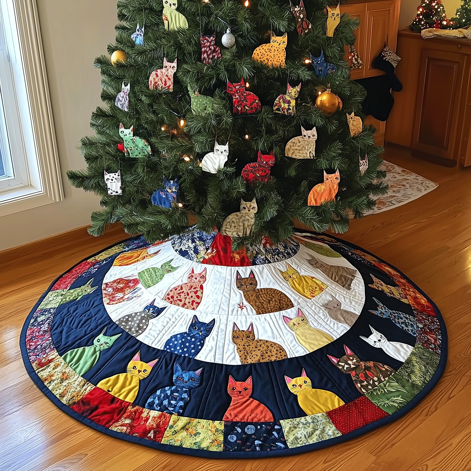 Purrfect Christmas Quilted Christmas Tree Skirt NCU0TH1943