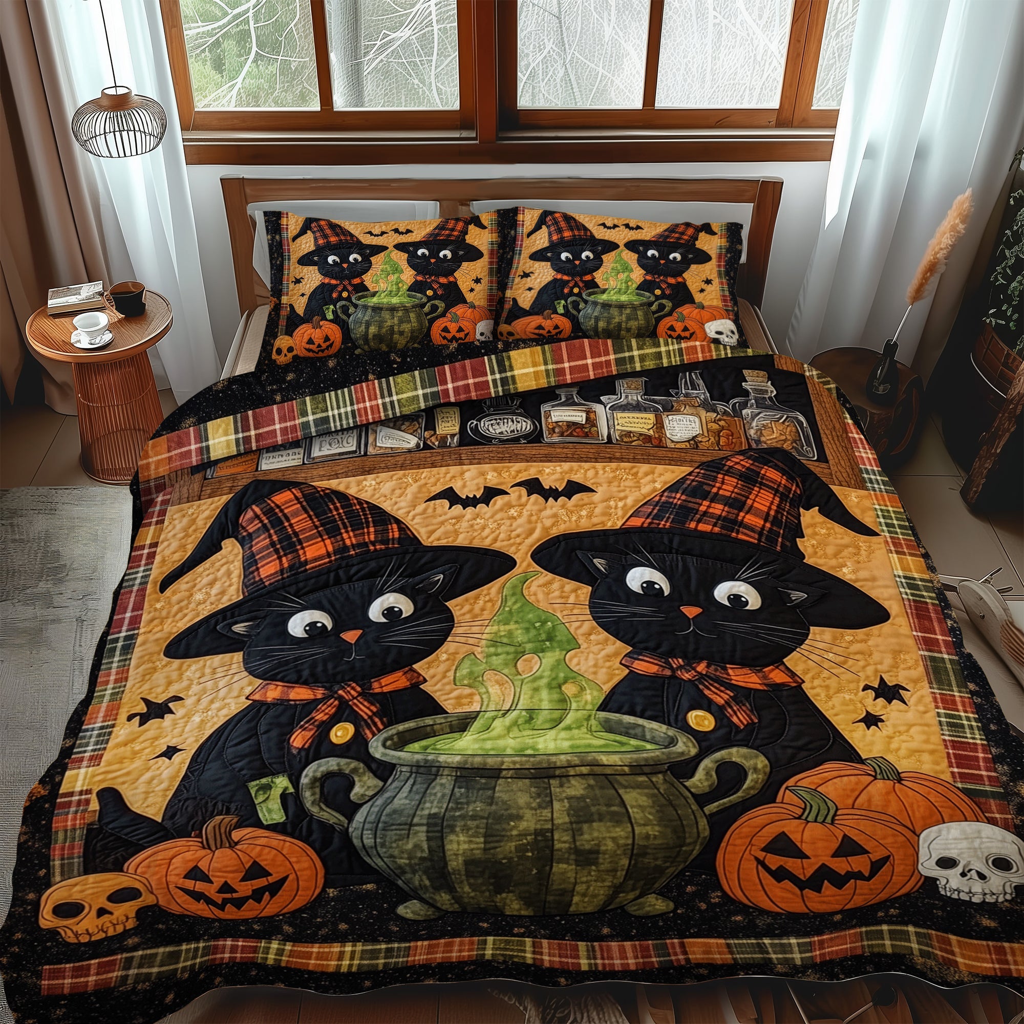 Purrfectly Bewitching 3-Piece Quilted Bedding Set NCU0TH1663