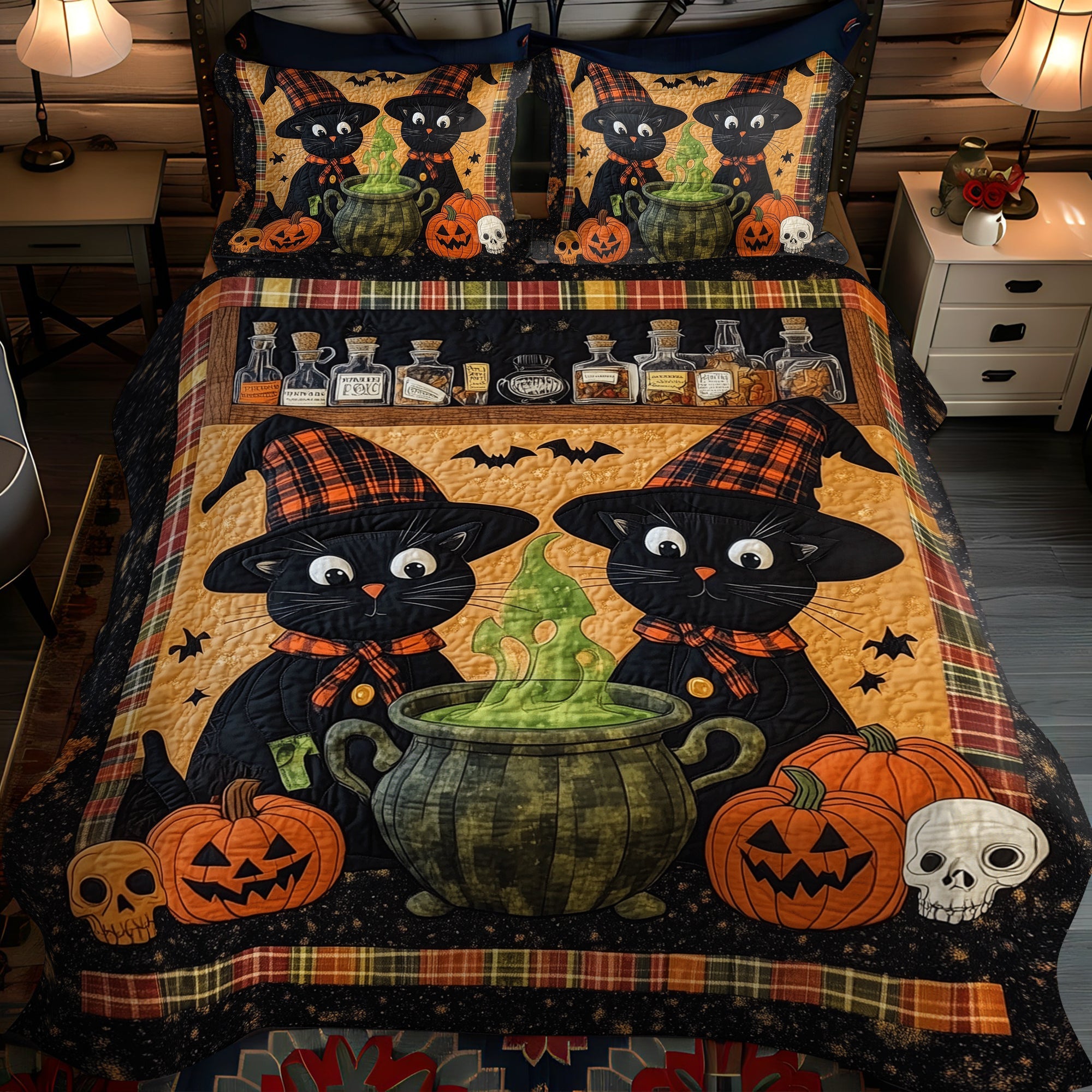 Purrfectly Bewitching 3-Piece Quilted Bedding Set NCU0TH1663