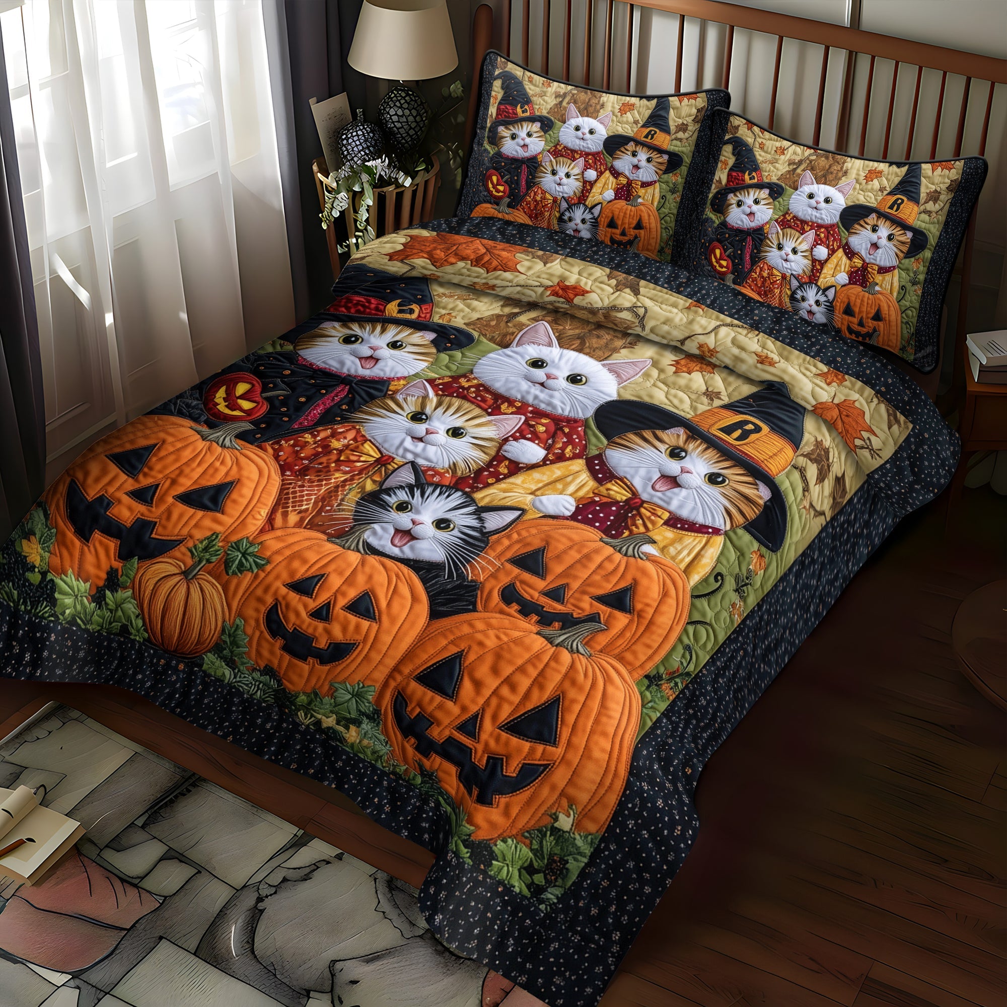 Purrfectly Haunted 3-Piece Quilted Bedding Set NCU0TH1664