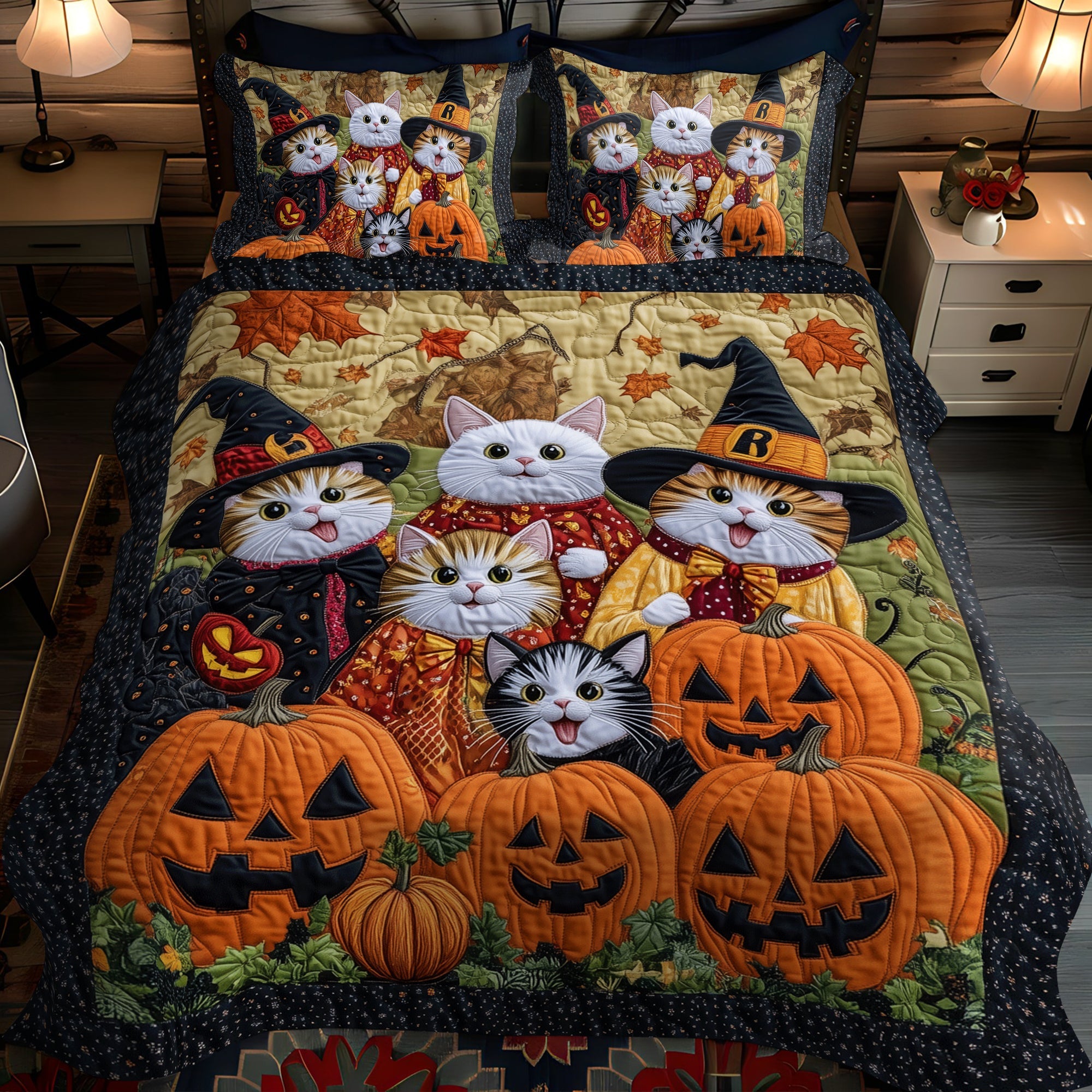 Purrfectly Haunted 3-Piece Quilted Bedding Set NCU0TH1664