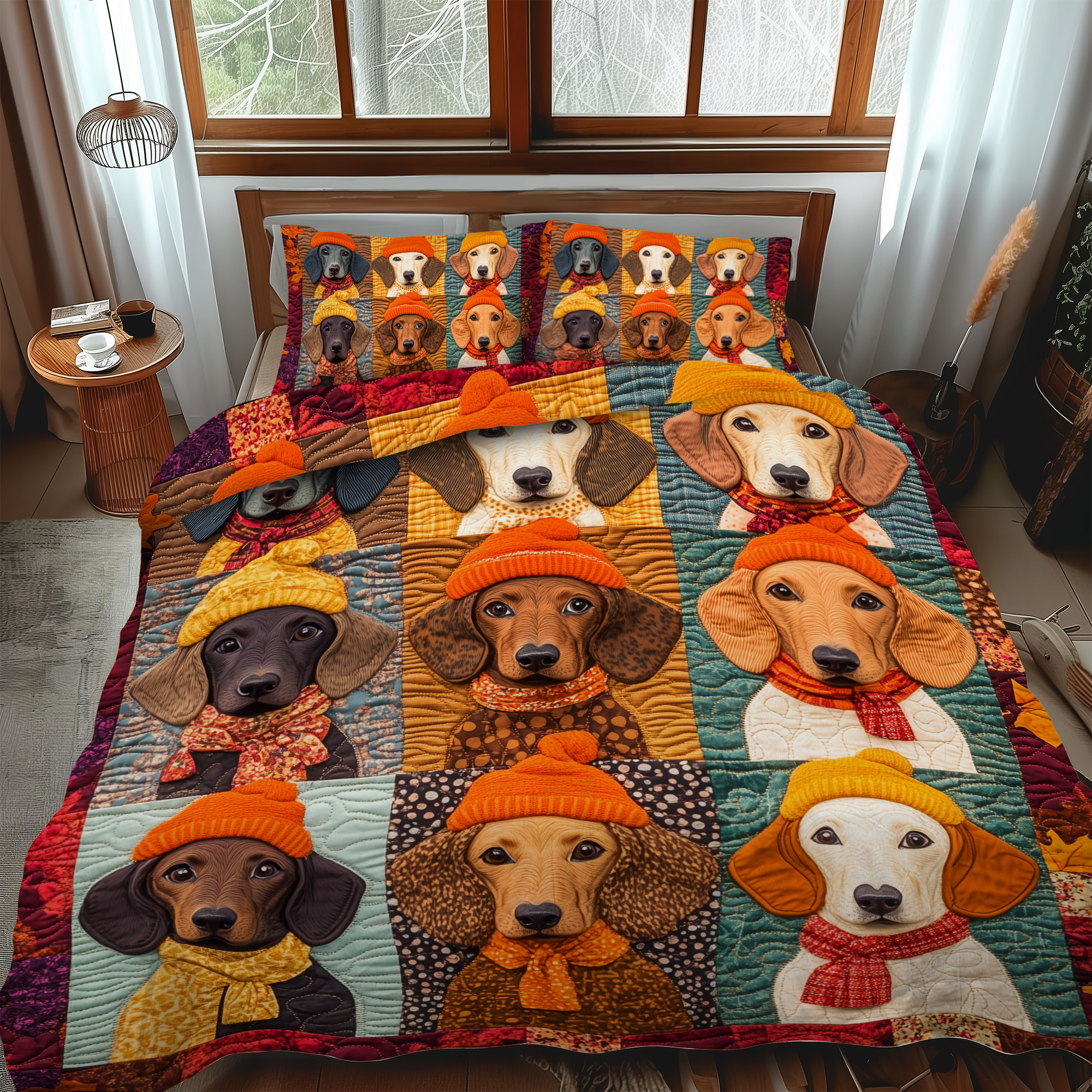 Quirky Dachshund 3-Piece Quilted Bedding Set NCU0VL444