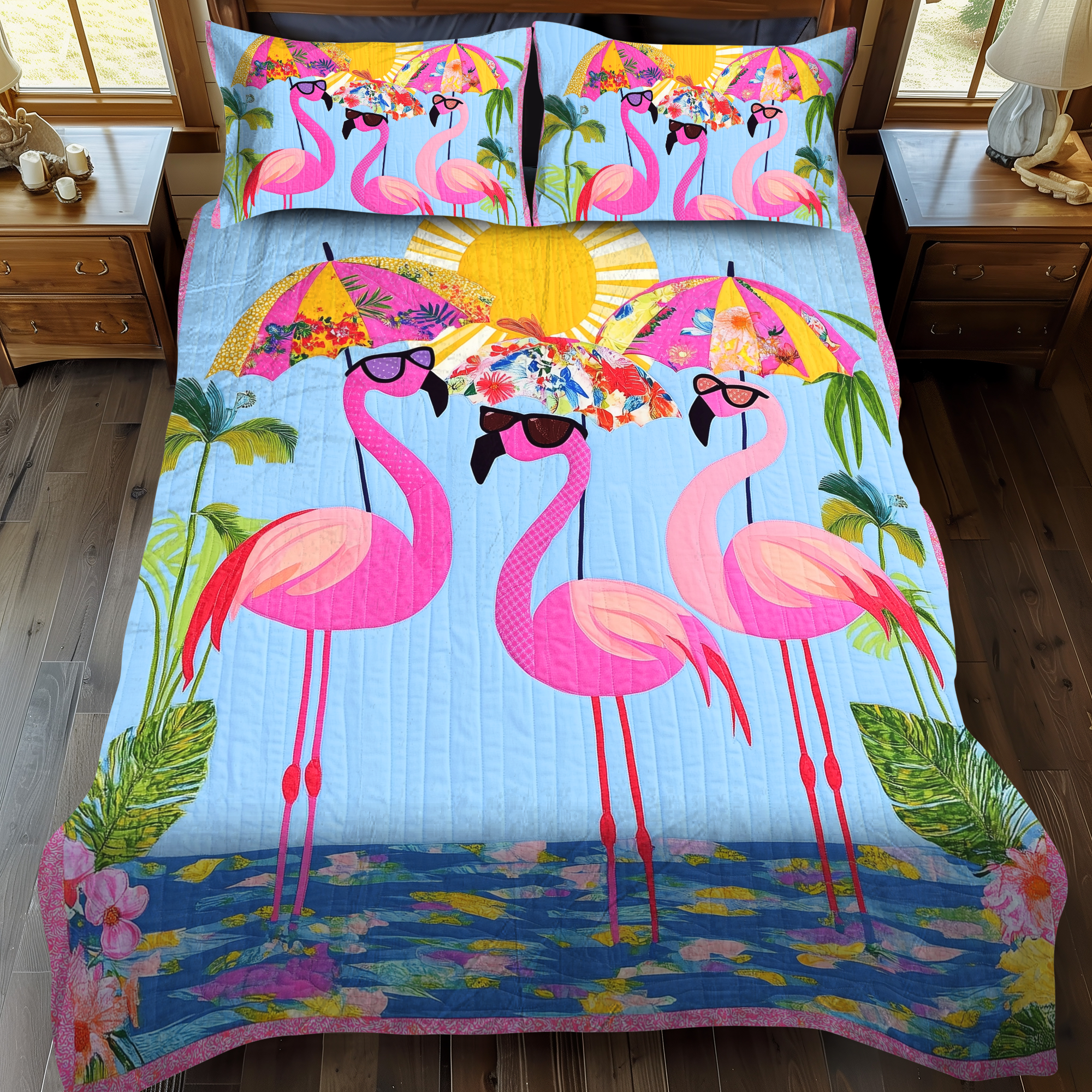 Quirky Flamingo 3-Piece Quilted Bedding Set NCU0VL464