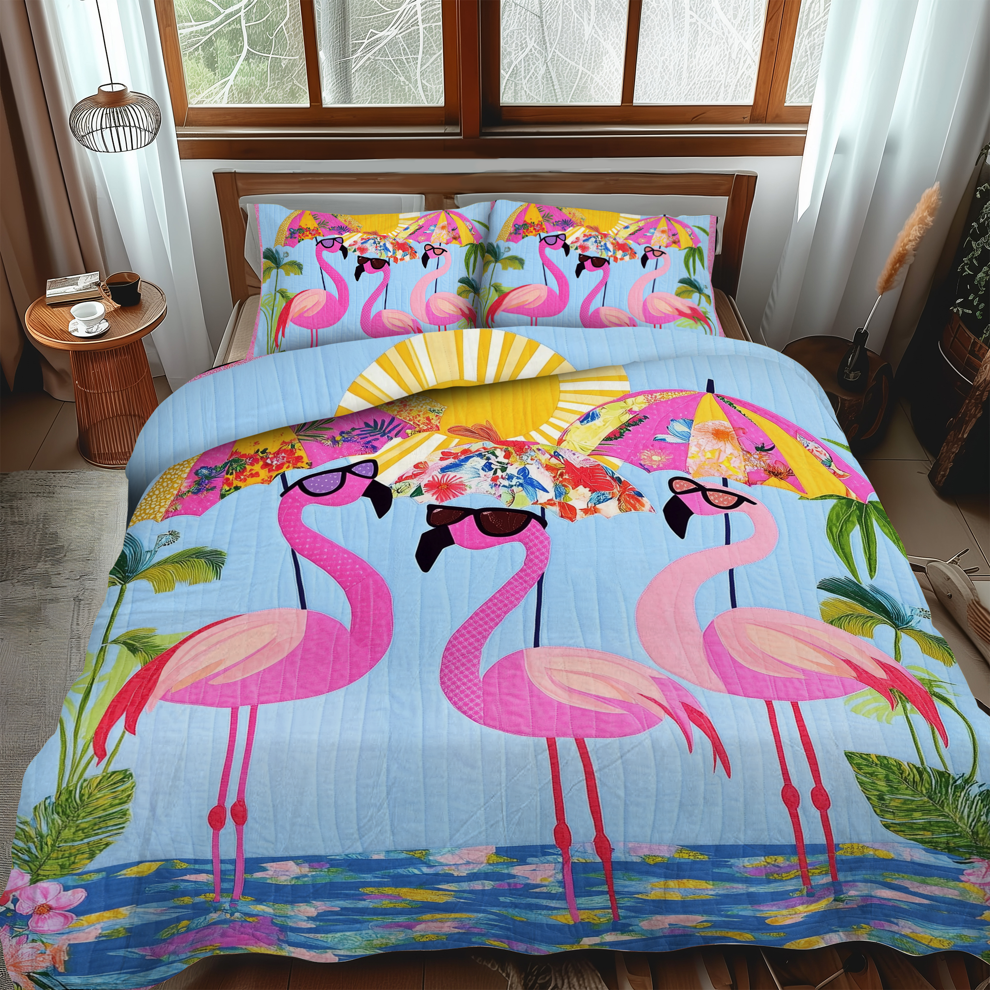 Quirky Flamingo 3-Piece Quilted Bedding Set NCU0VL464