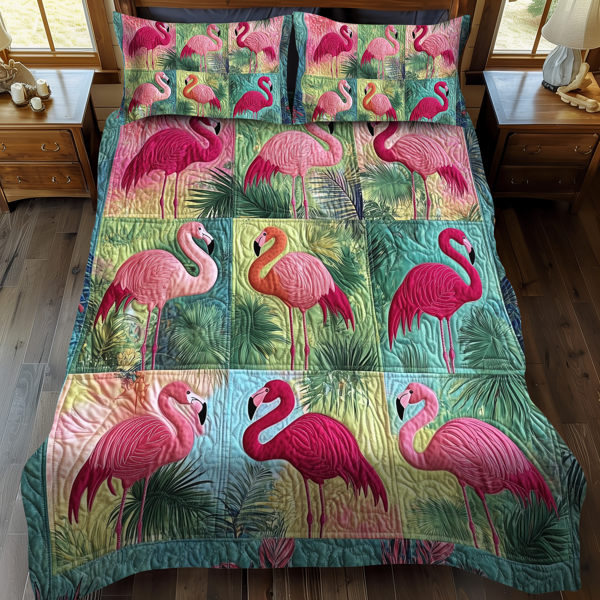 Quirky Flamingo 3-Piece Quilted Bedding Set NCU0VL573