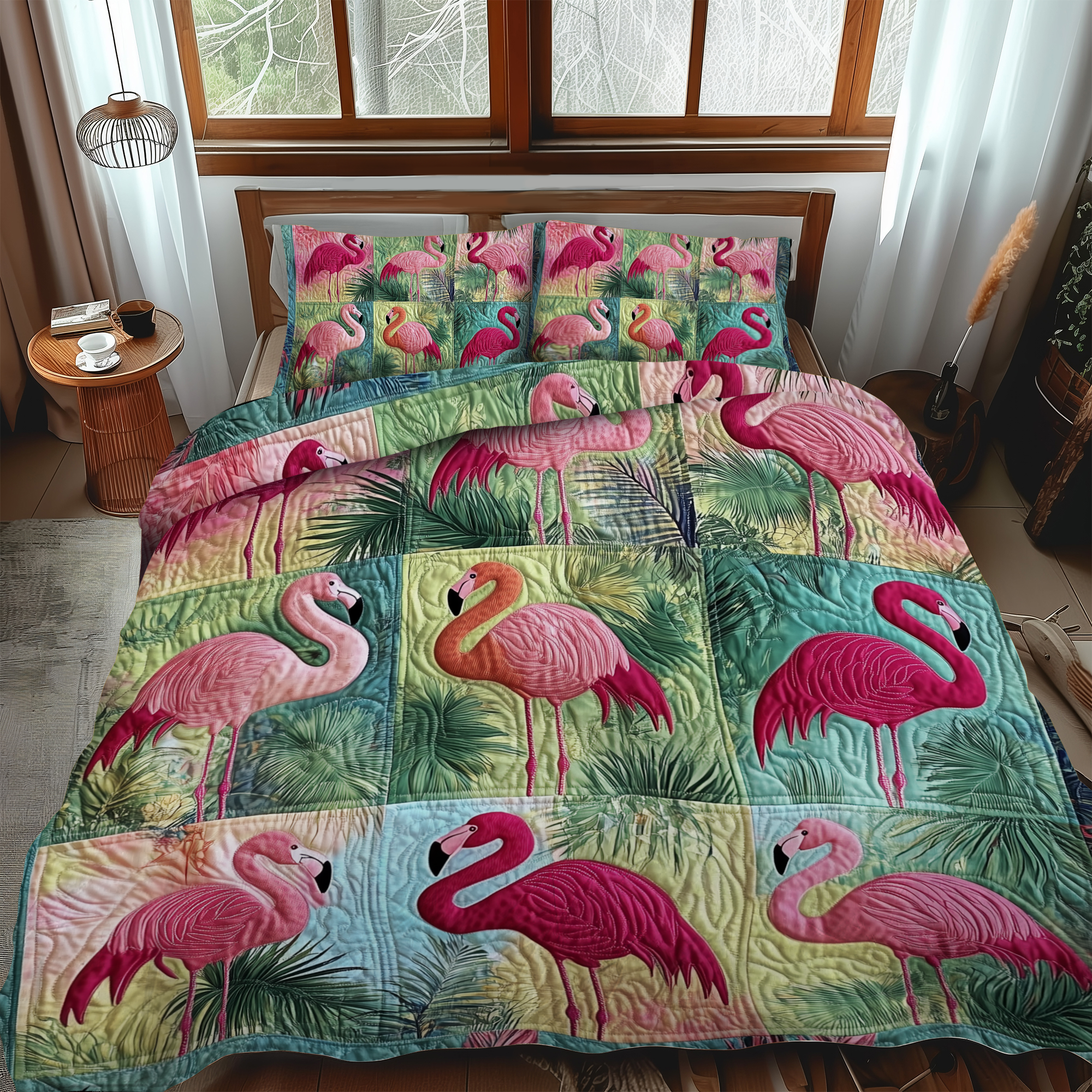 Quirky Flamingo 3-Piece Quilted Bedding Set NCU0VL573