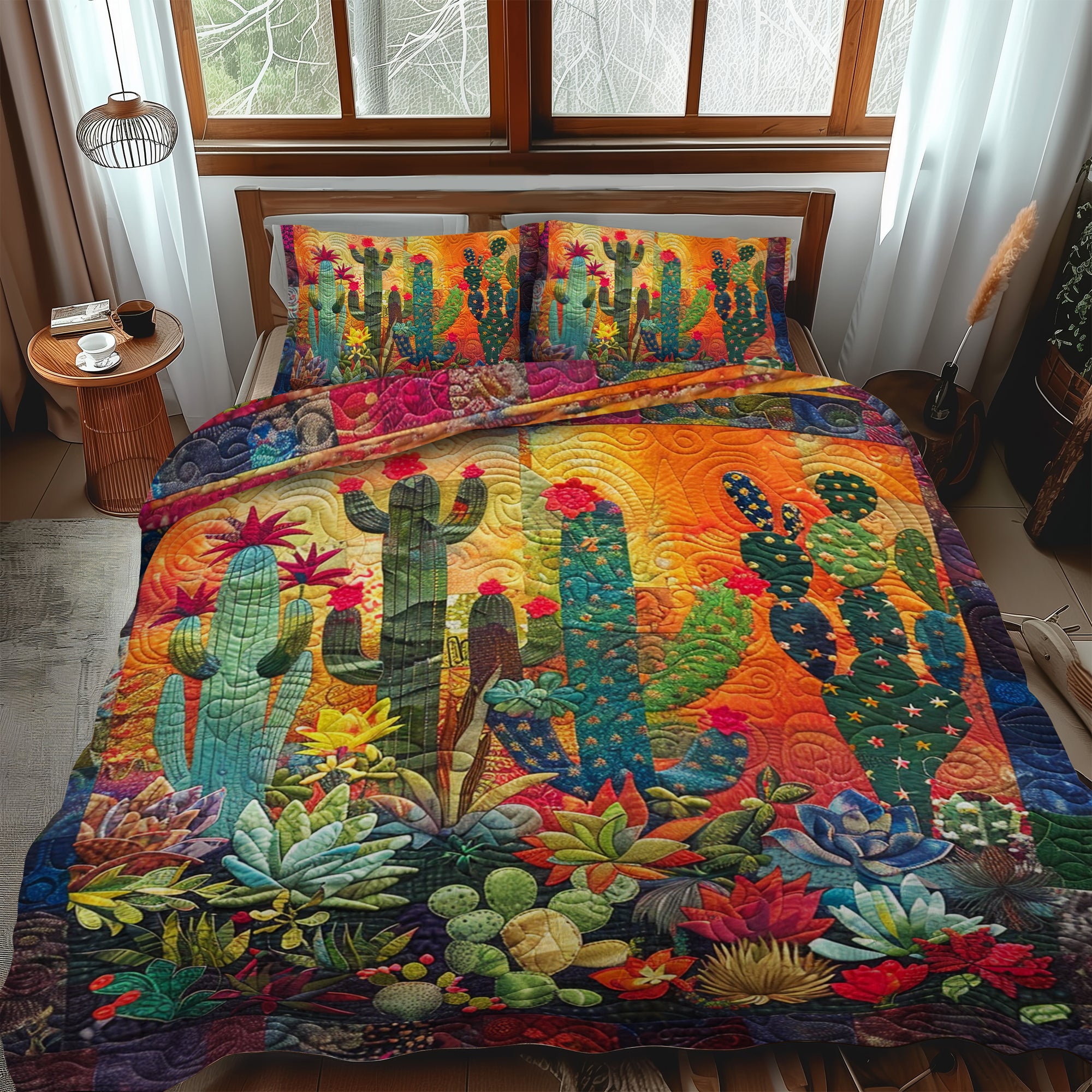 Radiant Desert Cactus 3-Piece Quilted Bedding Set NCU0PD057