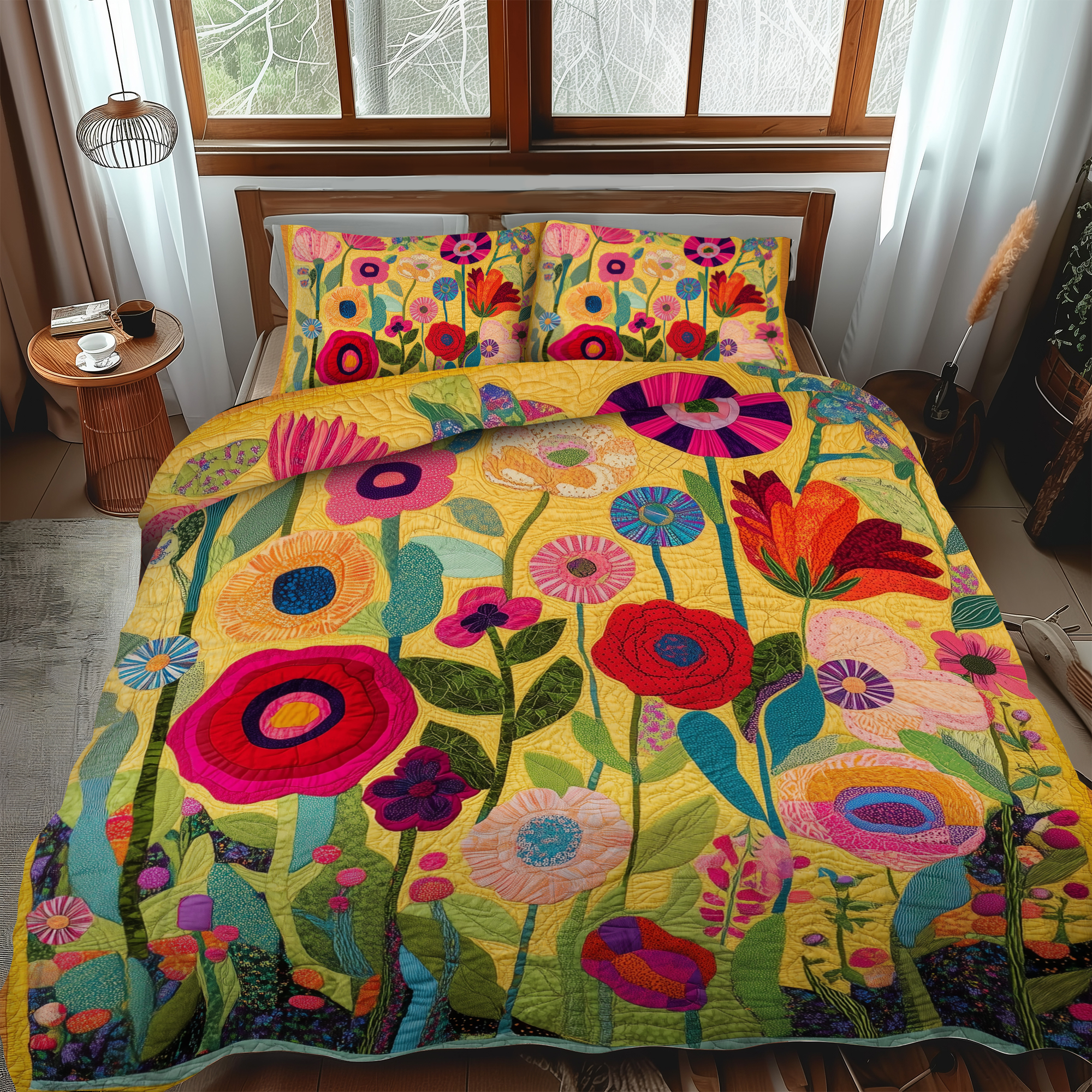 Radiant Flowers 3-Piece Quilted Bedding Set NCU0VL383