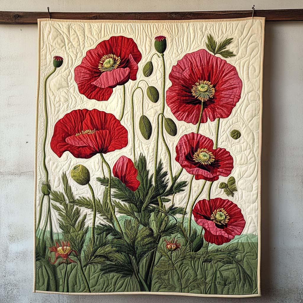 Radiant Red Poppies Art Quilt Hanging NCU0NT856