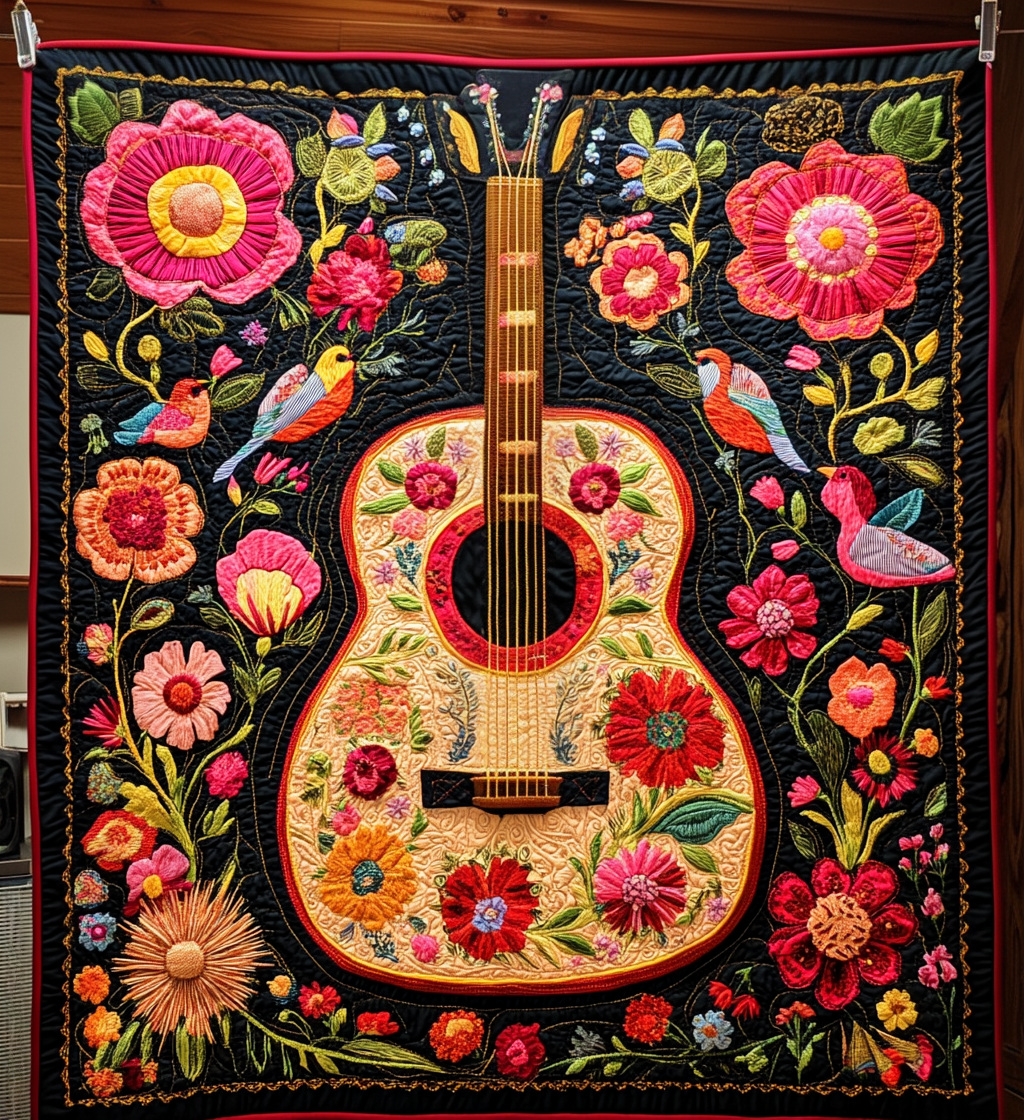 Rainbow Guitar Serenade Art Quilt Hanging NCU0DV817