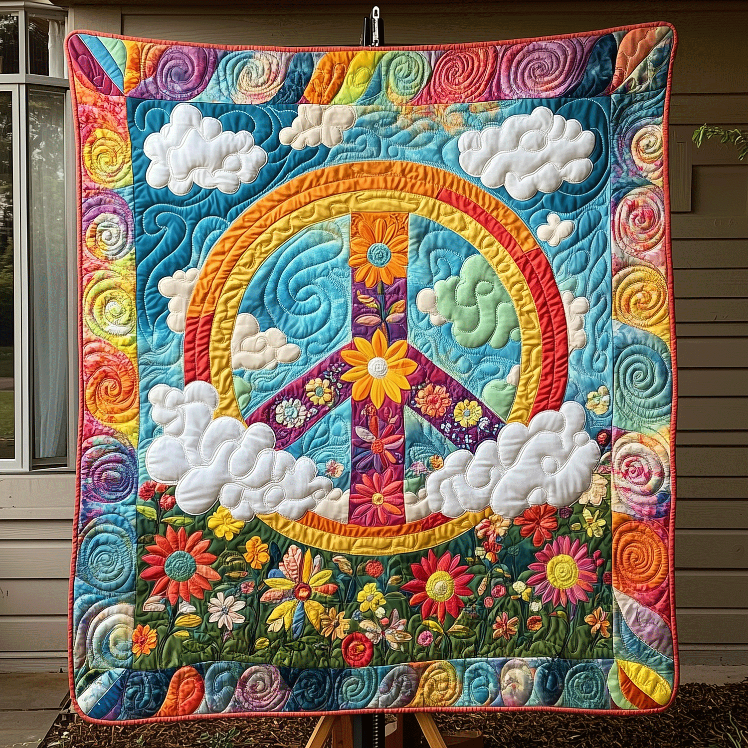 Rainbow Peace Garden Quilted Blanket NCU0TH1711