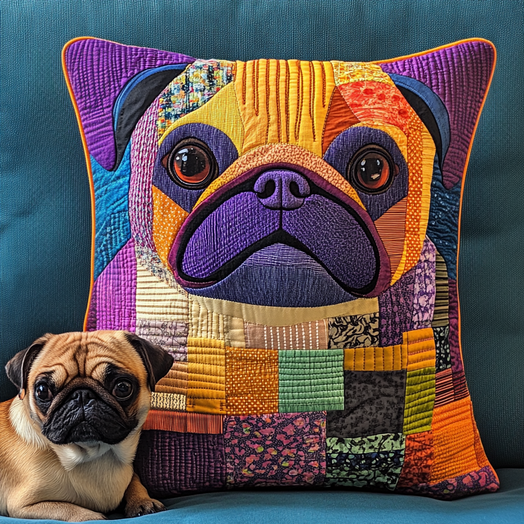 Rainbow Pug Charm Quilted Pillow Case NCU0TL1820