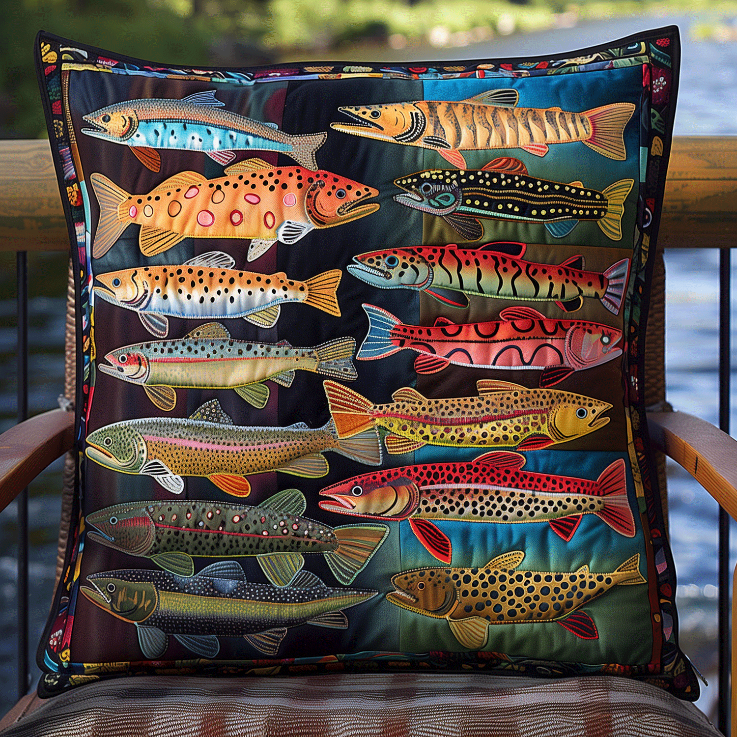 Rainbow Trout Stream Quilted Pillow Case NCU0TH1230