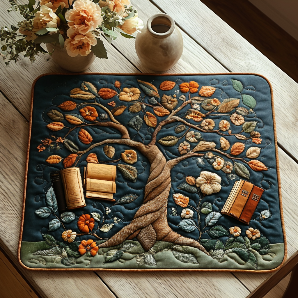 Realistic Tree Of Book Quilted Placemat NCU0DV1241