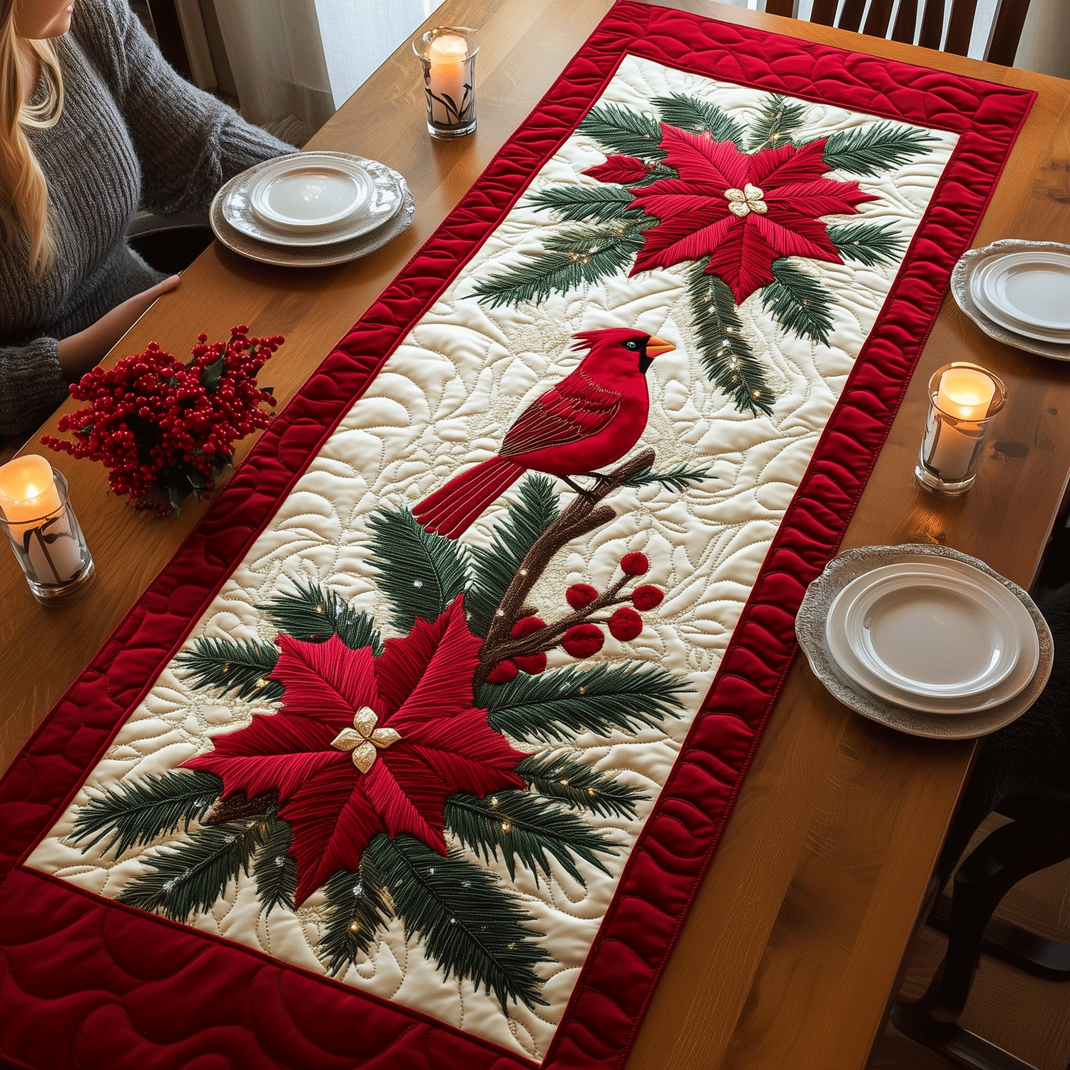 Red Beauties Quilted Table Runner NCU0TH1913